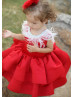 Red Fluffy Beaded V Back Flower Girl Dress